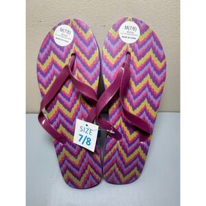 Tropic Sun Flip‎ Flops Purple Green Pink Chevron Pattern Women's size 7/8 New